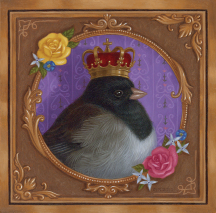 "King Birdy" (Oil on panel, 6"x6")